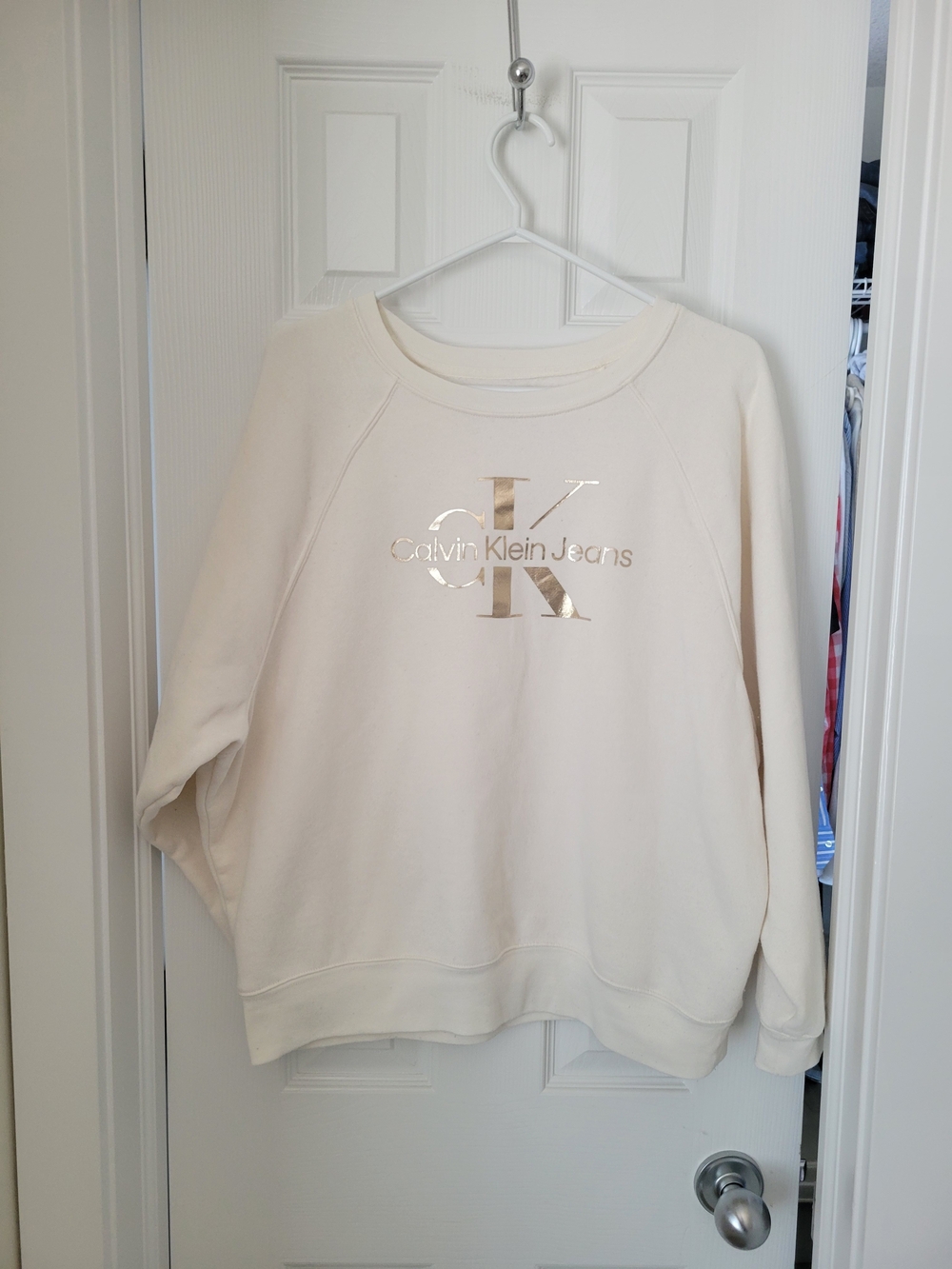 Calvin Klein Jeans Cream Women Sweatshirt with Gold Logo Size L